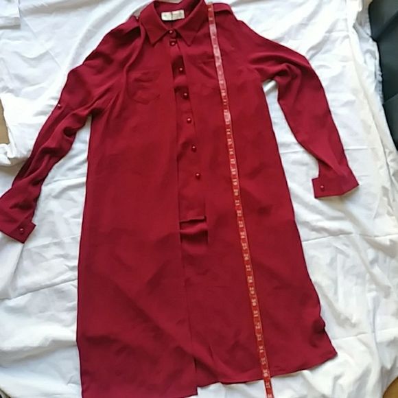 Venessa Collection Red Button Front Cape Tunic - Picture 8 of 16